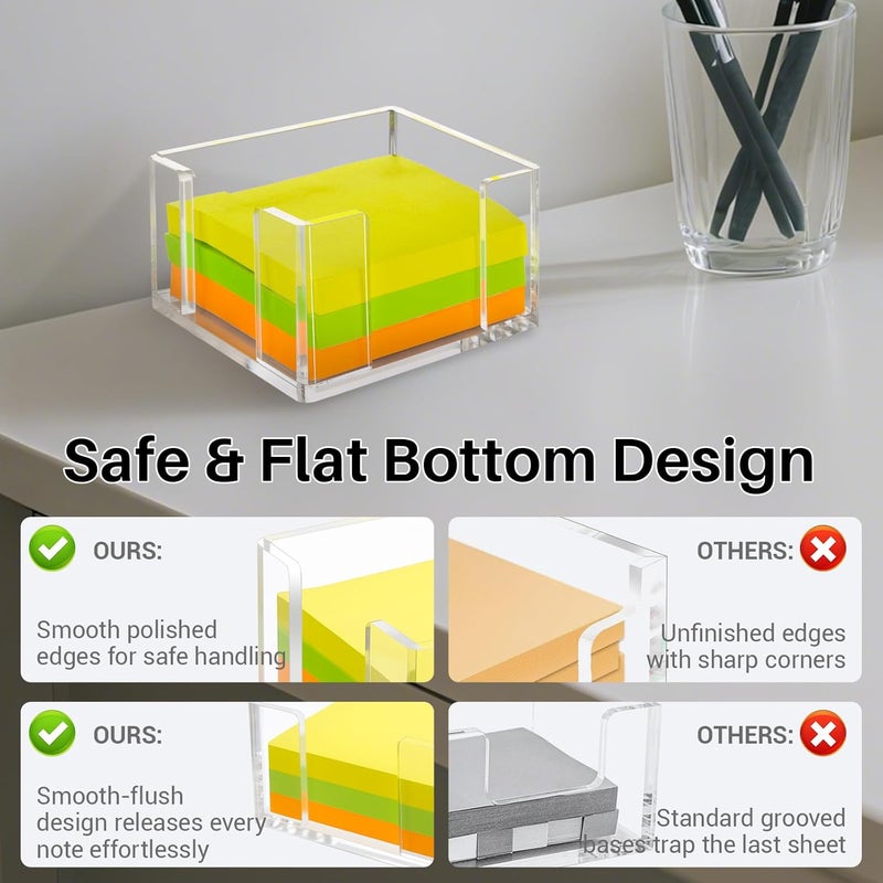 Yncotte Acrylic Sticky Note Holder, 3x3 Inch Clear Dual Openings Square Notepad Organizer with Anti-Slip Base, Sticky Note Dispenser Memo Holder Case for Desk Office School Supplies(No Pads) - Image 4